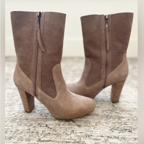 UGG Athena High Heeled Boots Size 9 Brown Beige Leather Suede - Picture 10 of 10